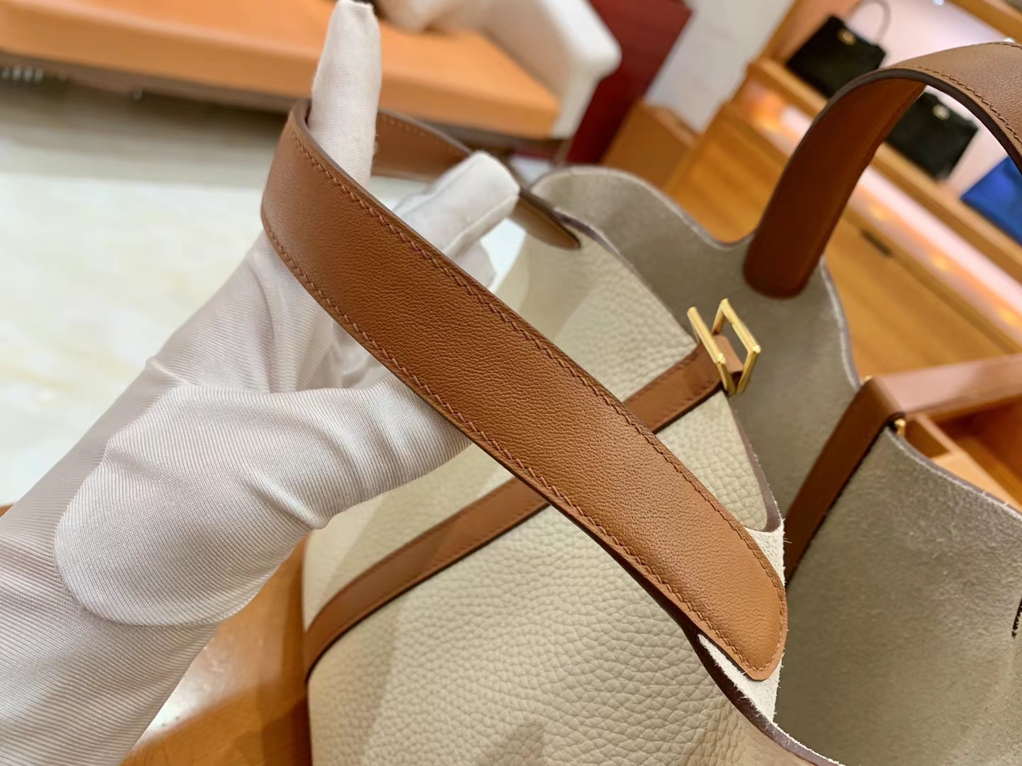 Hermès（爱马仕）Picotin 菜篮子 金棕 拼 奶昔白 进口Swift 拼 TC大牛皮 金扣 18cm 原版蜜蜡线 顶级手缝