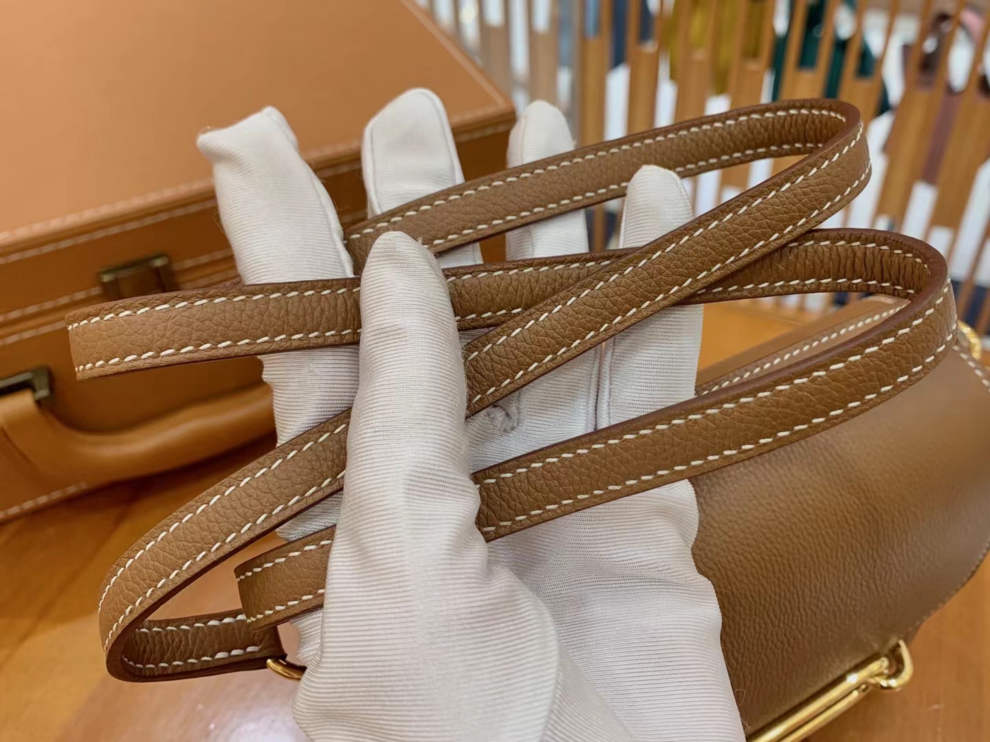 Hermès（爱马仕）Rouils Mini 迷你 猪鼻子 金棕色 Evercolor 牛皮 金扣 原版蜜蜡线 顶级手缝