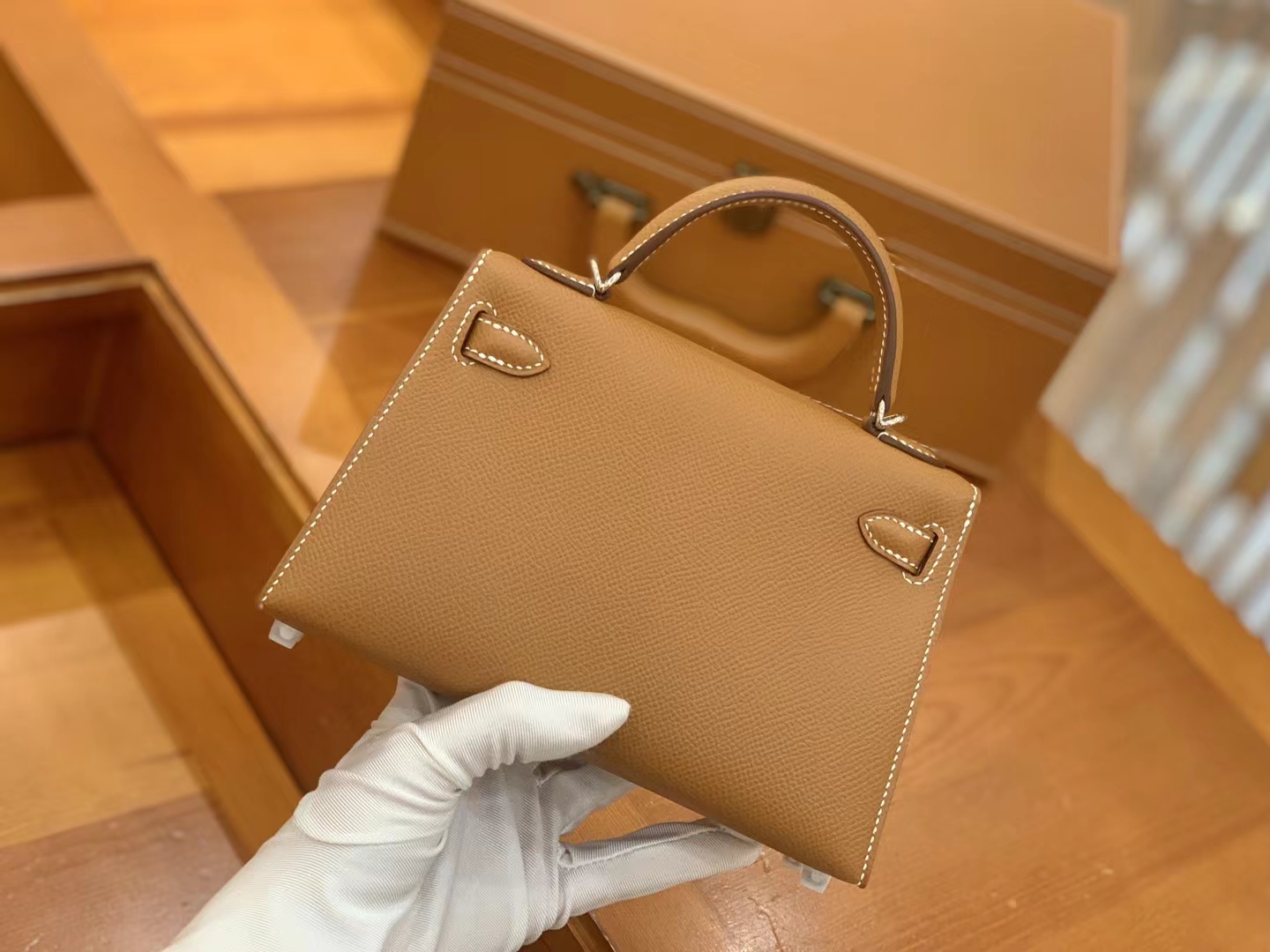 Hermès（爱马仕）Mini kelly 迷你凯莉 金棕色 Epsom掌纹牛皮 银扣 二代 原版蜜蜡线 顶级手缝