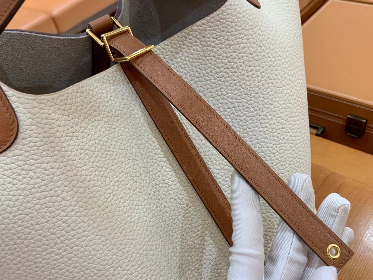Hermès（爱马仕）Picotin 菜篮子 金棕 拼 奶昔白 进口Swift皮 拼 TC大牛皮 金扣 22cm 原版蜜蜡线 顶级手缝