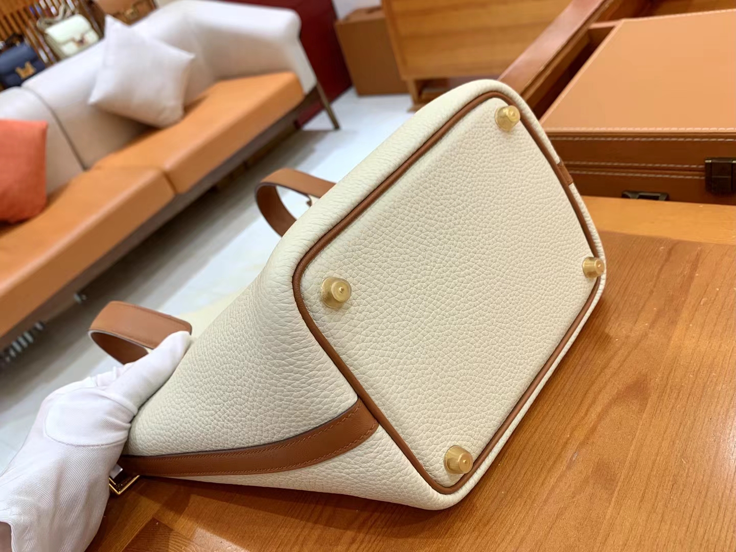 Hermès（爱马仕）Picotin 菜篮子 金棕 拼 奶昔白 进口Swift 拼 TC大牛皮 金扣 18cm 原版蜜蜡线 顶级手缝