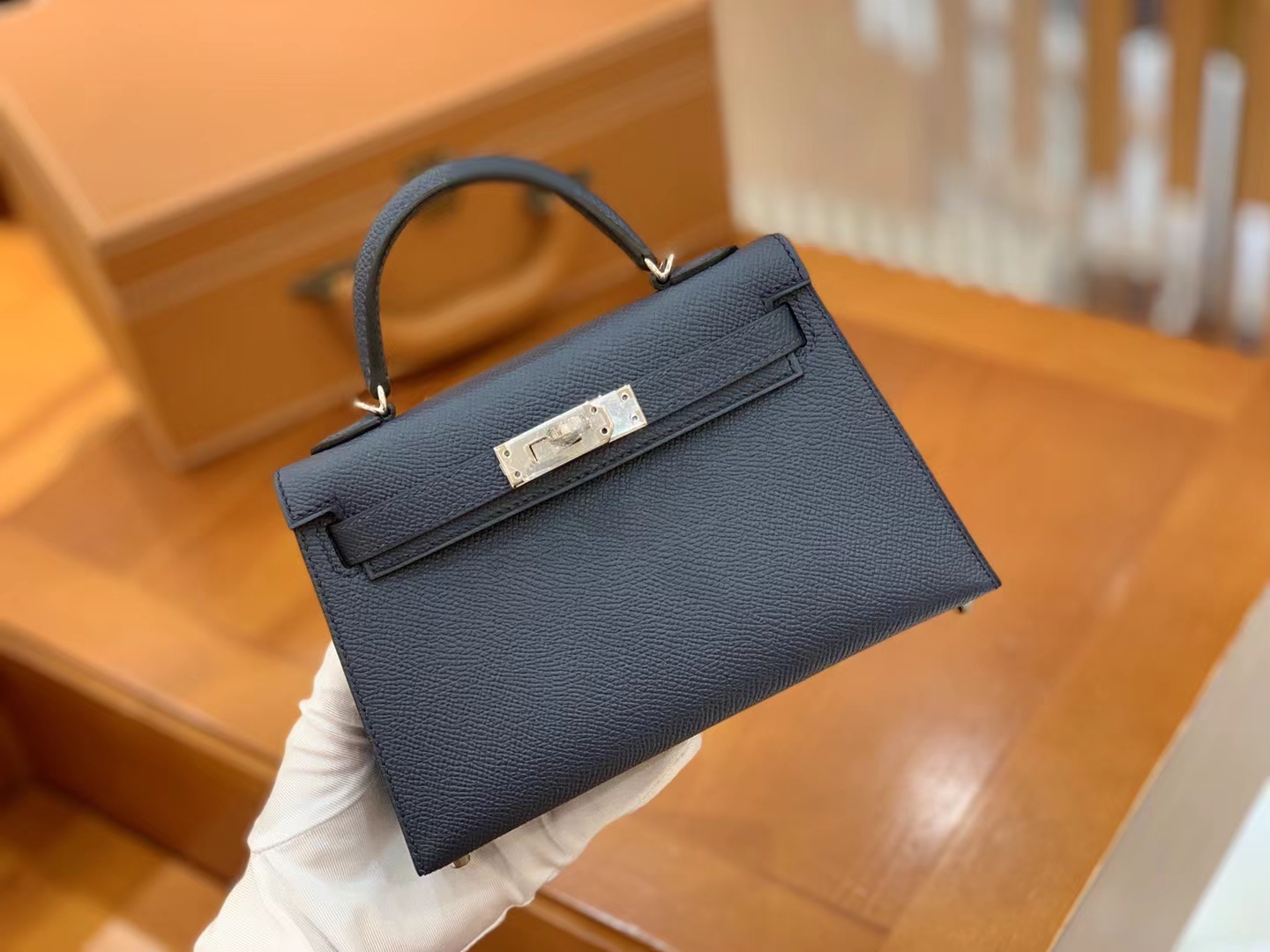 Hermès（爱马仕）Mini kelly 迷你凯莉 午夜蓝 Epsom掌纹牛皮 银扣 二代 原版蜜蜡线 顶级手缝