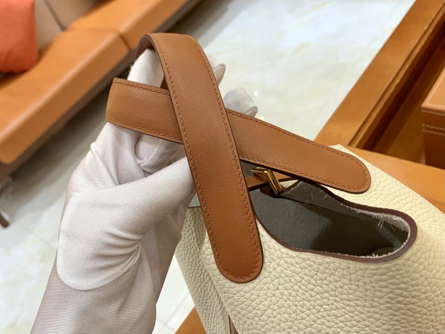 Hermès（爱马仕）Picotin 菜篮子 金棕 拼 奶昔白 进口Swift 拼 TC大牛皮 金扣 18cm 原版蜜蜡线 顶级手缝