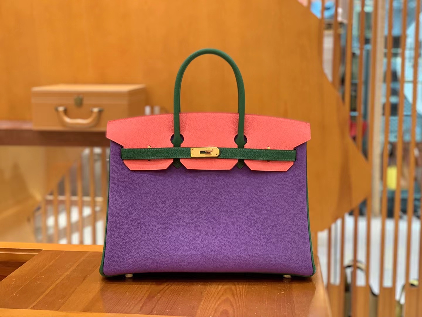Hermès（爱马仕）Birkin 铂金包 梦幻紫 拼 唇膏粉 拼 丝绒绿 进口Togo皮 金扣 35cm