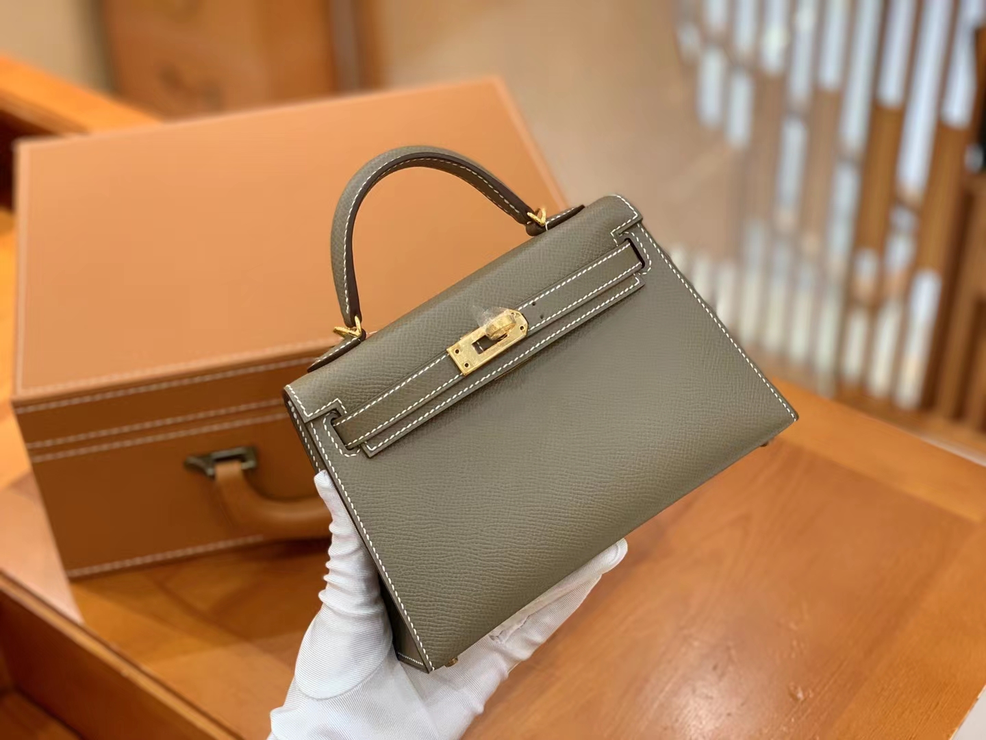 Hermès（爱马仕）Mini kelly 迷你凯莉 大象灰 Epsom掌纹牛皮 金扣 二代 原版蜜蜡线 顶级手缝