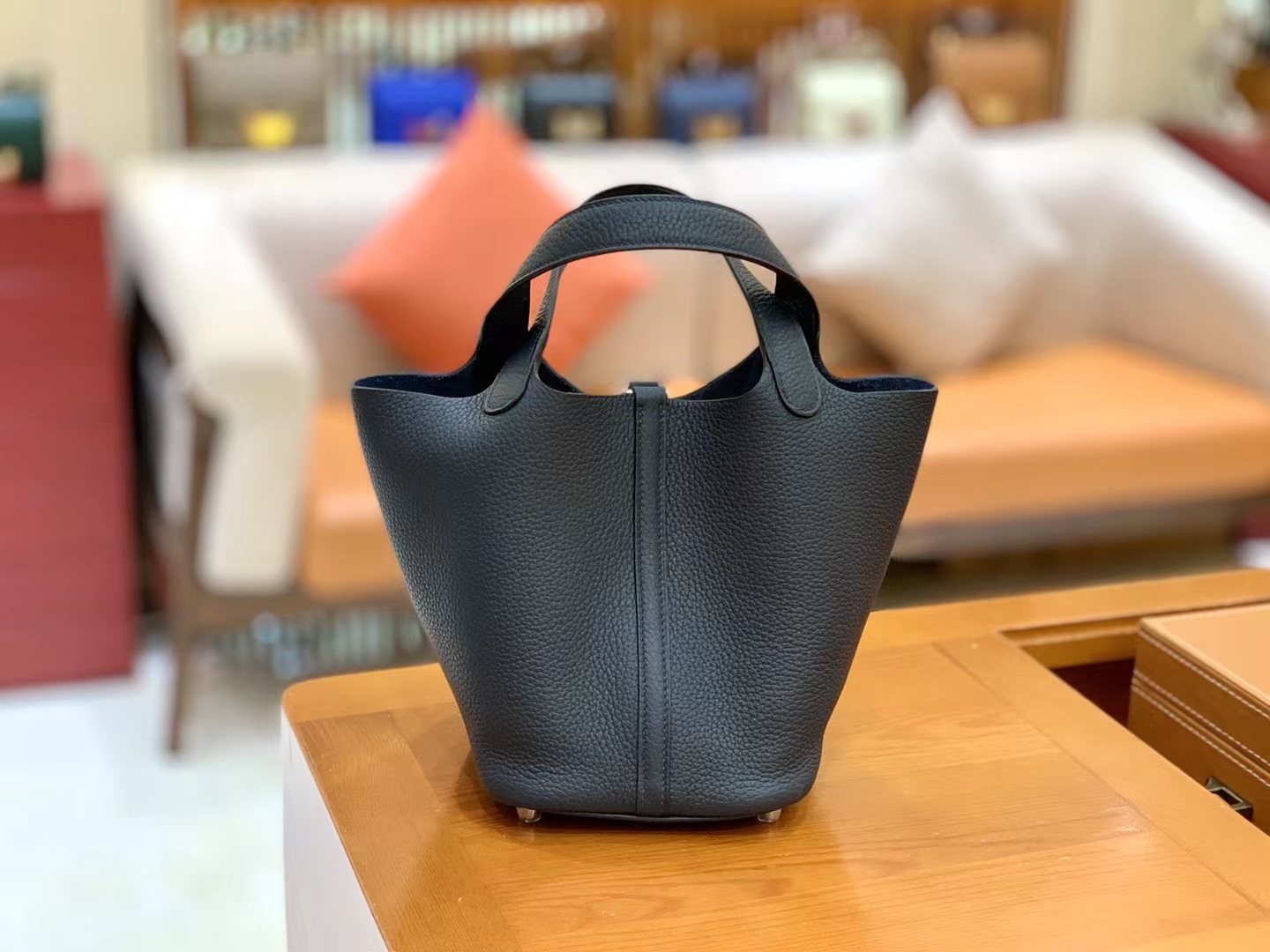 Hermès（爱马仕）Picotin 菜篮子 午夜蓝 进口TC大牛皮 银扣 18cm 原版蜜蜡线 顶级手缝