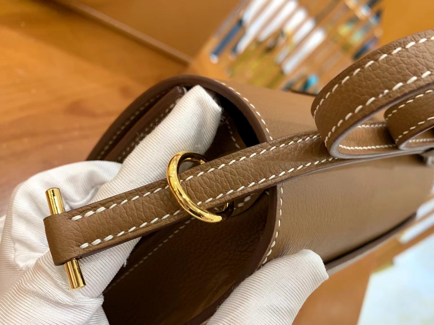 Hermès（爱马仕）Rouils Mini 迷你 猪鼻子 金棕色 Evercolor 牛皮 金扣 原版蜜蜡线 顶级手缝