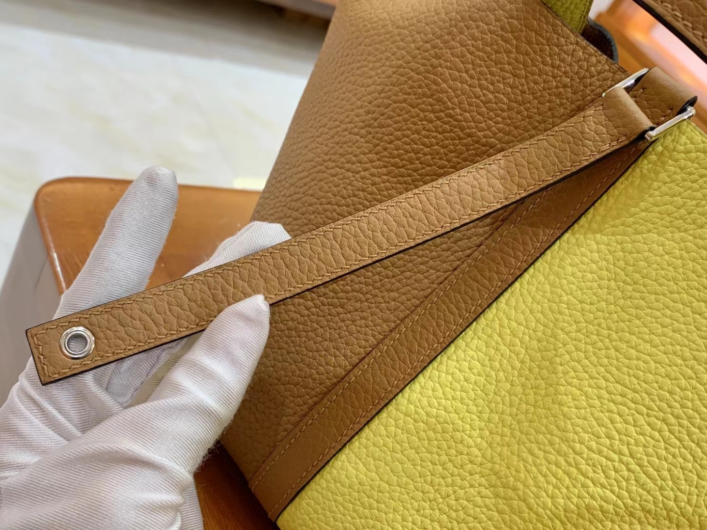 Hermès（爱马仕）Picotin 菜篮子 芝麻色 拼 那不勒斯黄 进口TC大牛皮 银扣 18cm 原版蜜蜡线 顶级手缝