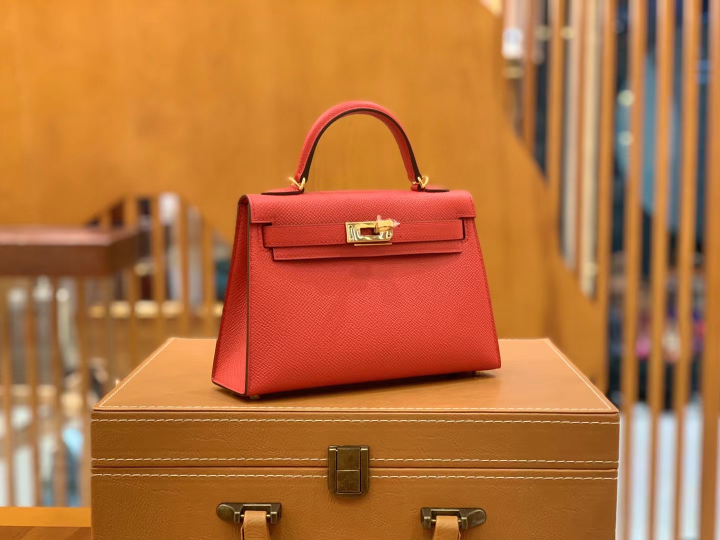 Hermès（爱马仕）Mini kelly 迷你凯莉 大红色 Epsom掌纹牛皮 金扣 二代 原版蜜蜡线 顶级手缝