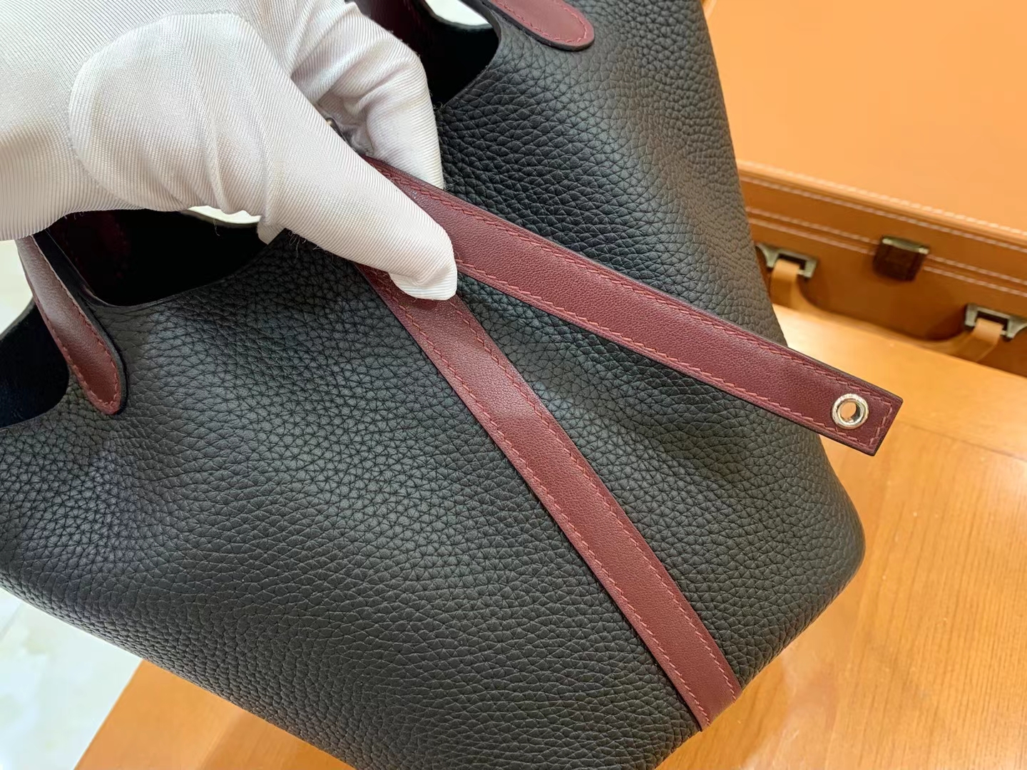 Hermès（爱马仕）Picotin 菜篮子 酒红 拼 经典黑 进口Swift 拼 TC大牛皮 银扣 18cm 原版蜜蜡线 顶级手缝