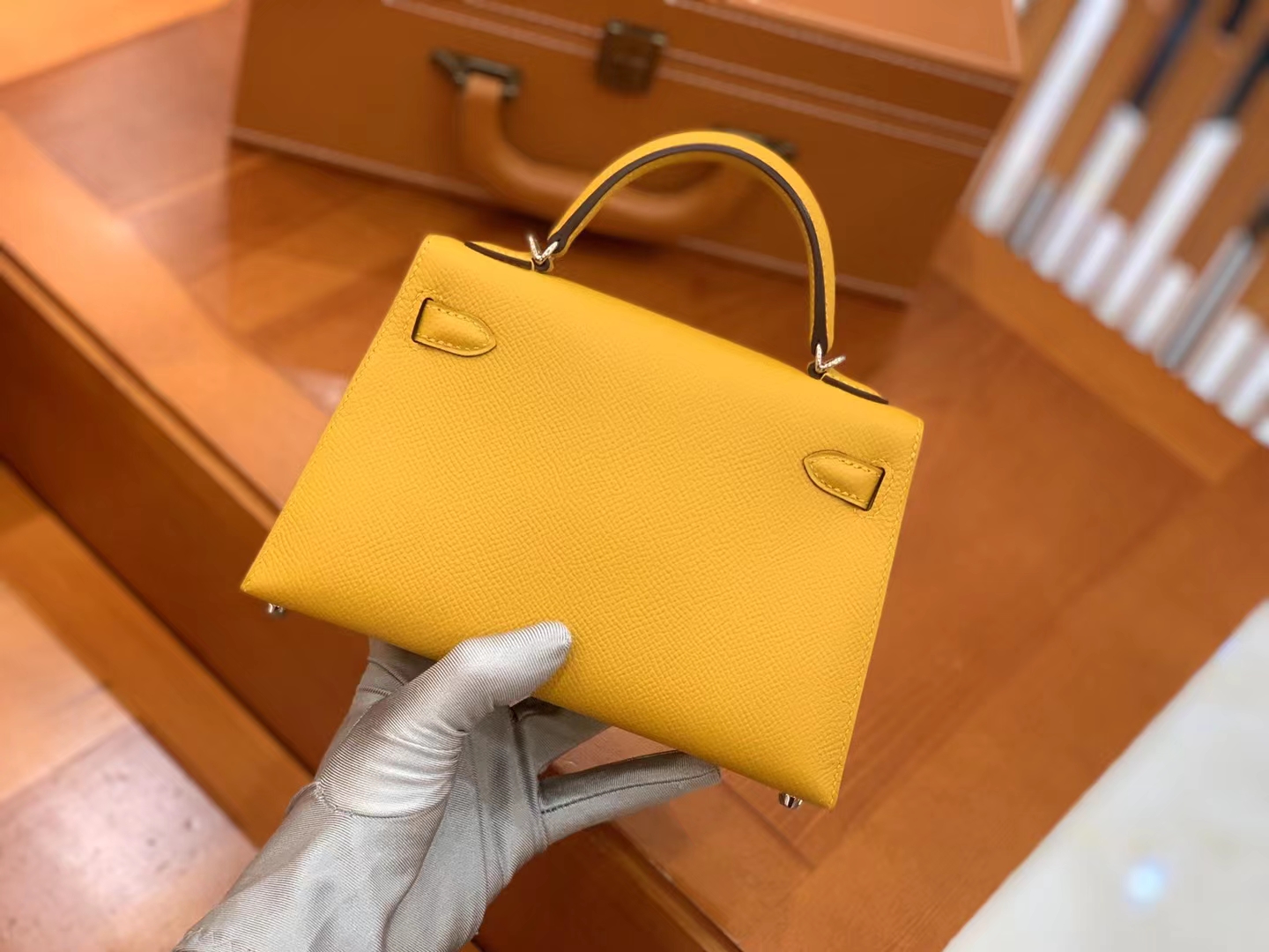 Hermès（爱马仕）Mini kelly 迷你凯莉 琥珀黄 Epsom掌纹牛皮 银扣 二代 原版蜜蜡线 顶级手缝
