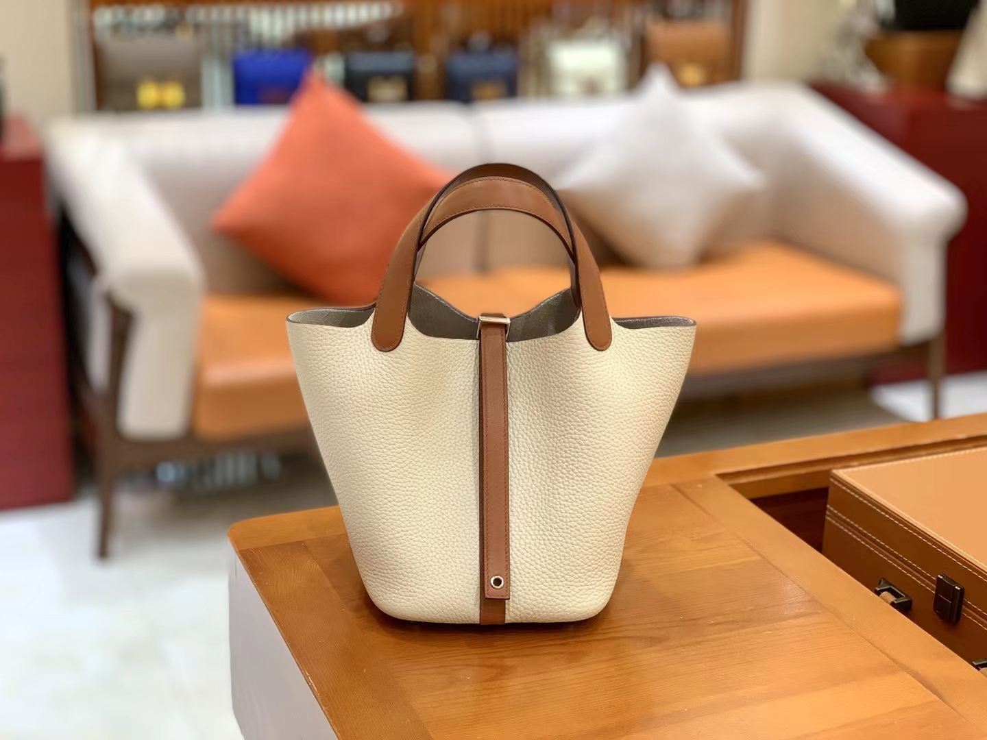Hermès（爱马仕）Picotin 菜篮子 金棕 拼 奶昔白 进口Swift 拼 TC大牛皮 银扣 18cm 原版蜜蜡线 顶级手缝