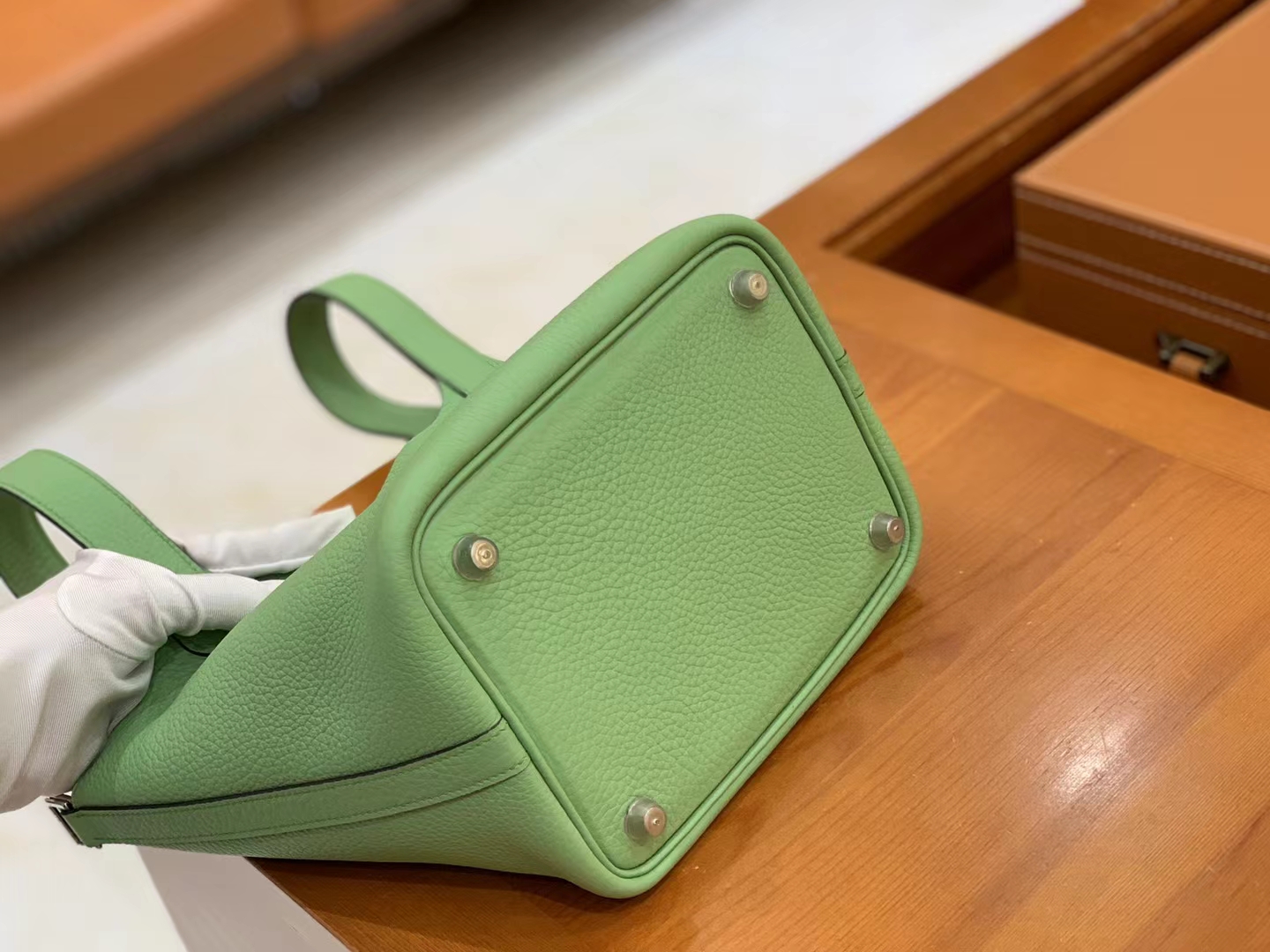 Hermès（爱马仕）Picotin 菜篮子 牛油果绿 进口TC大牛皮 银扣 18cm 原版蜜蜡线 顶级手缝