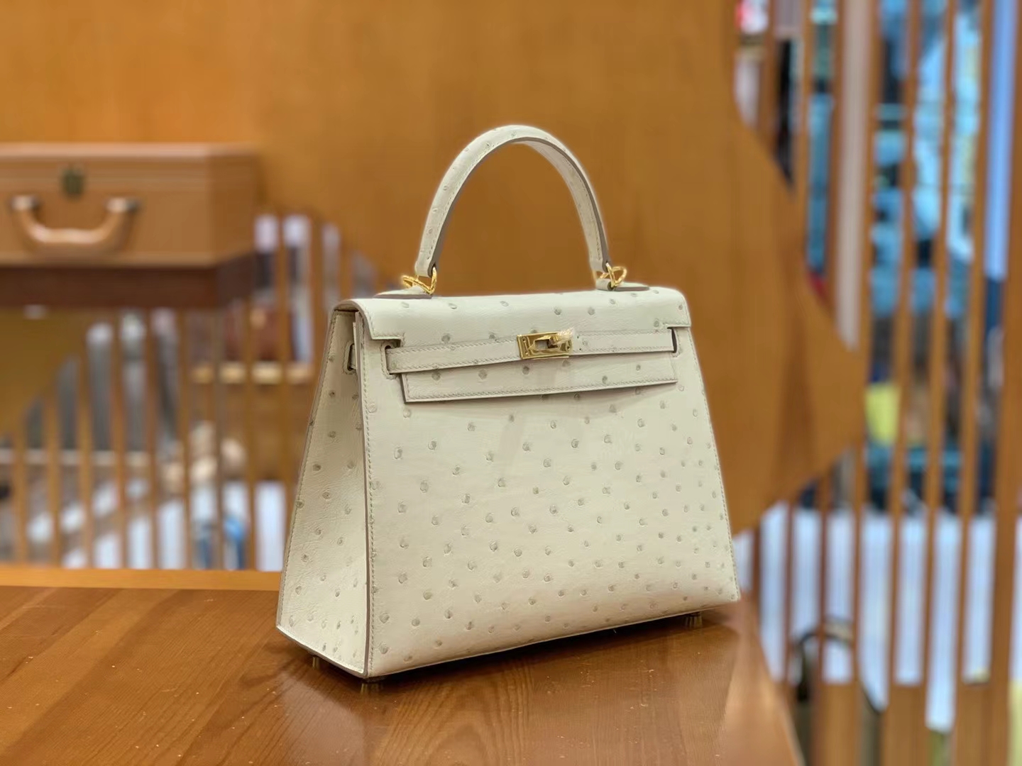 Hermès（爱马仕）Kelly 凯莉包 奶昔白 南非KK级鸵鸟皮 金扣 25cm
