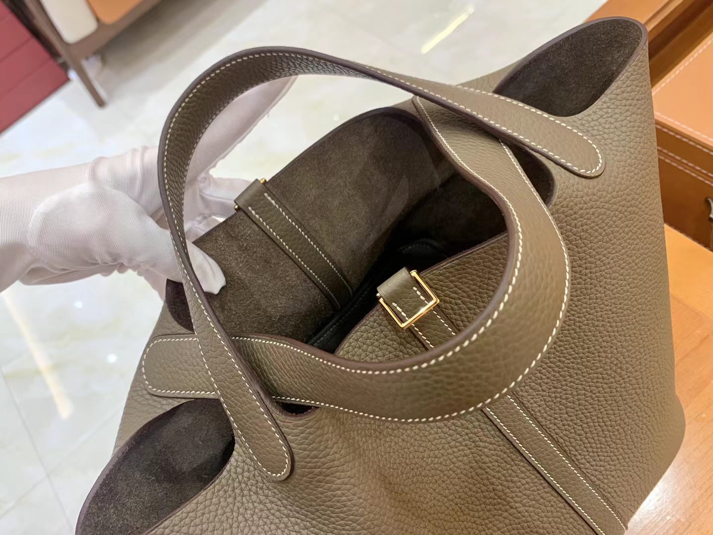 Hermès（爱马仕）Picotin 菜篮子 大象灰 进口TC大牛皮 金扣 22cm 原版蜜蜡线 顶级手缝