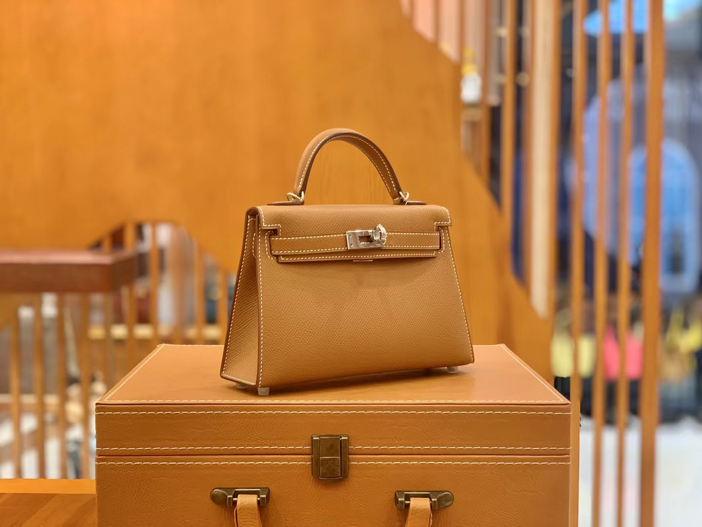 Hermès（爱马仕）Mini kelly 迷你凯莉 金棕色 Epsom掌纹牛皮 银扣 二代 原版蜜蜡线 顶级手缝