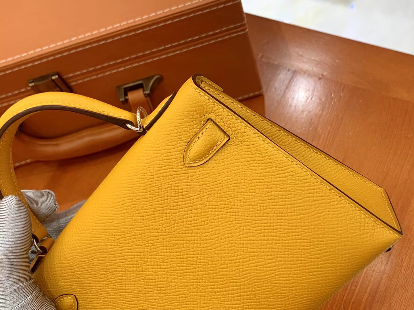 Hermès（爱马仕）Mini kelly 迷你凯莉 琥珀黄 Epsom掌纹牛皮 银扣 二代 原版蜜蜡线 顶级手缝
