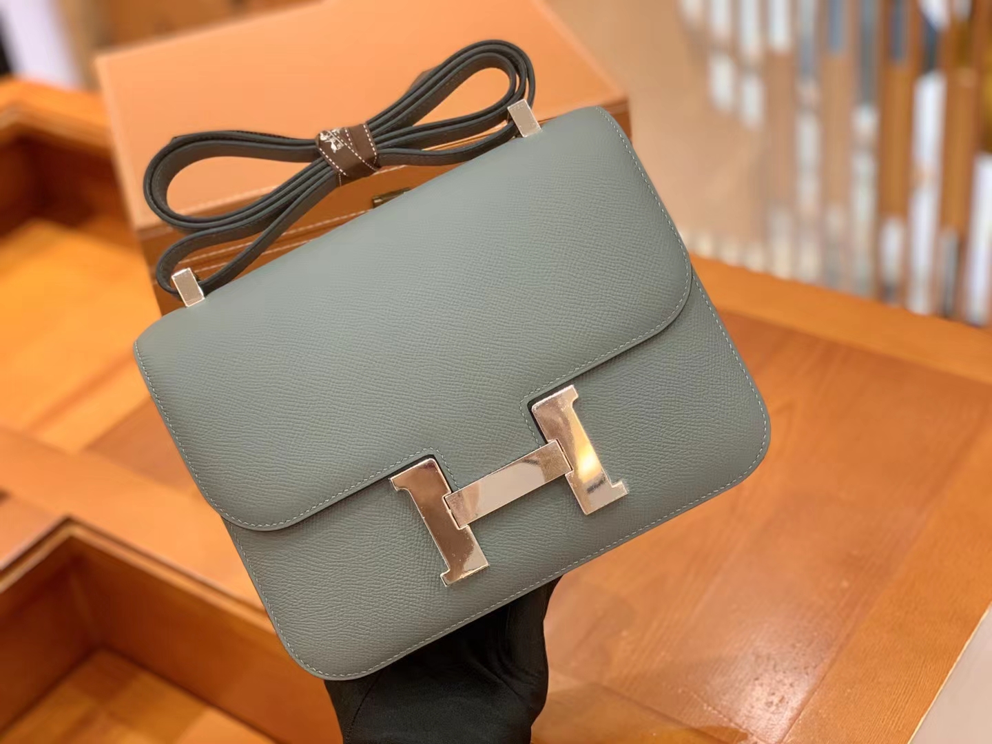 Hermès（爱马仕）Constance 康康 杏仁绿 Epsom 掌纹牛皮 银扣 24cm 原版蜜蜡线 顶级手缝