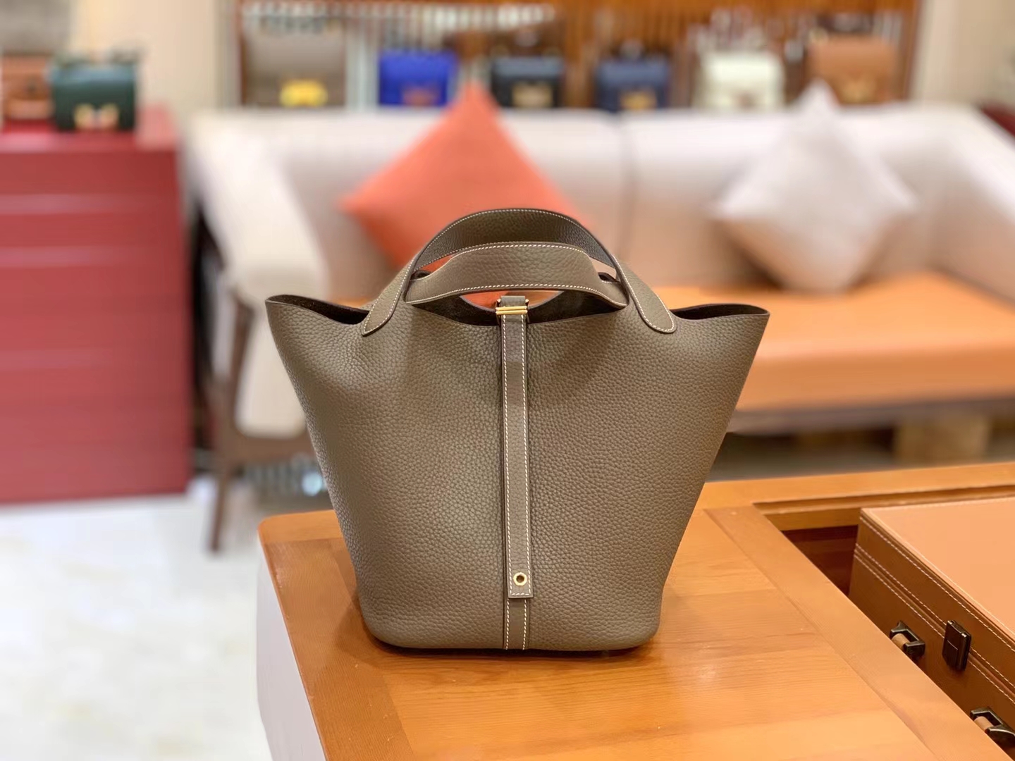 Hermès（爱马仕）Picotin 菜篮子 大象灰 进口TC大牛皮 金扣 22cm 原版蜜蜡线 顶级手缝