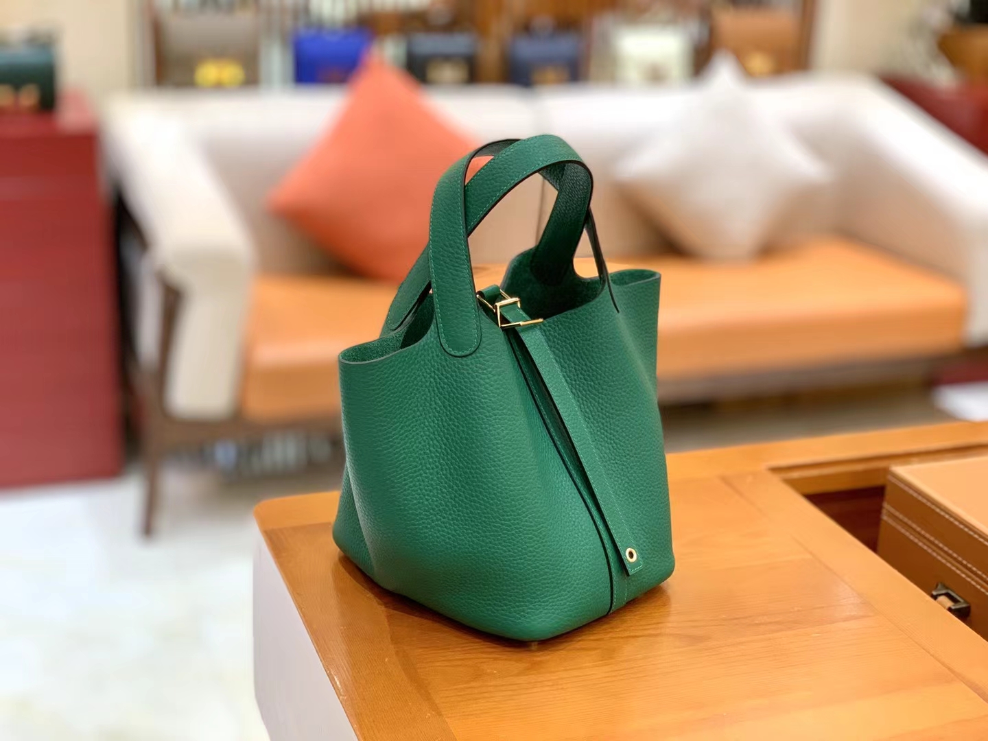 Hermès（爱马仕）Picotin 菜篮子 丝绒绿 进口TC大牛皮 金扣 18cm 原版蜜蜡线 顶级手缝
