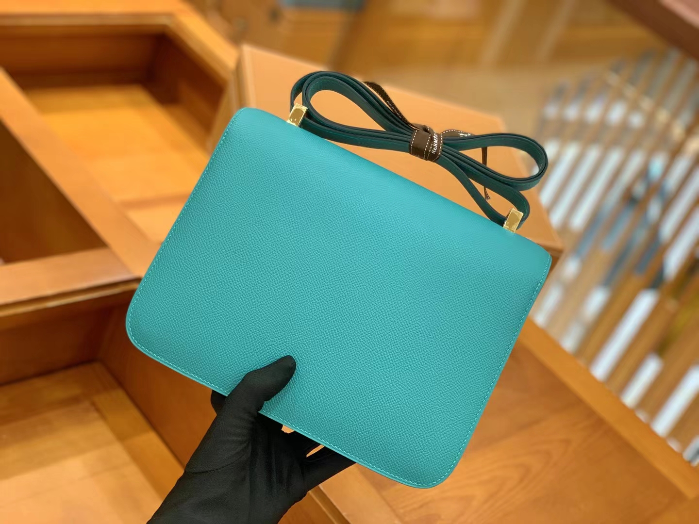 Hermès（爱马仕）Constance 康康 孔雀蓝 Epsom 掌纹牛皮 金扣 24cm 原版蜜蜡线 顶级手缝