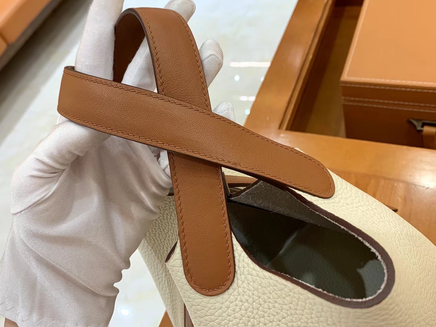 Hermès（爱马仕）Picotin 菜篮子 金棕 拼 奶昔白 进口Swift 拼 TC大牛皮 银扣 18cm 原版蜜蜡线 顶级手缝