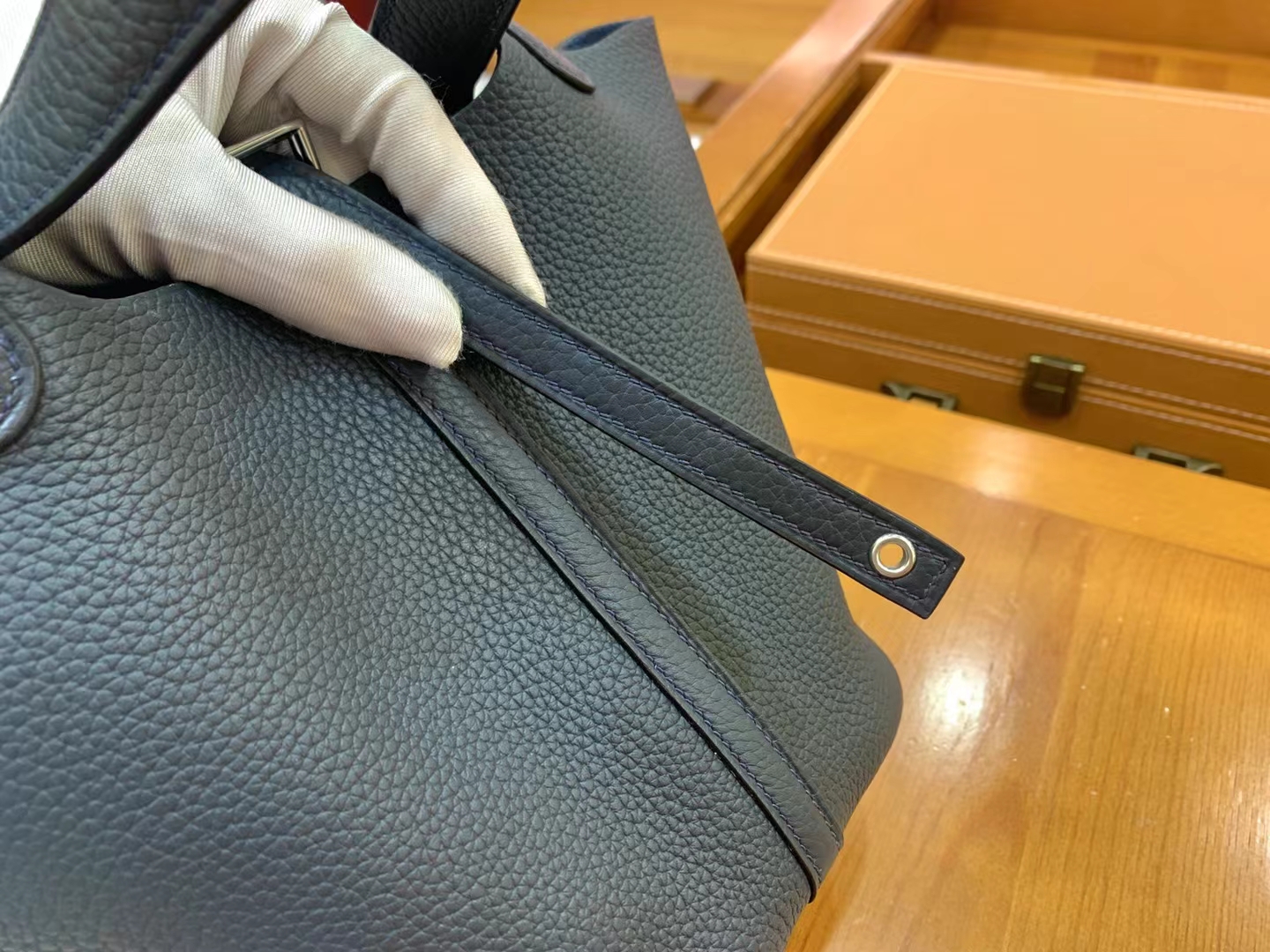 Hermès（爱马仕）Picotin 菜篮子 午夜蓝 进口TC大牛皮 银扣 18cm 原版蜜蜡线 顶级手缝