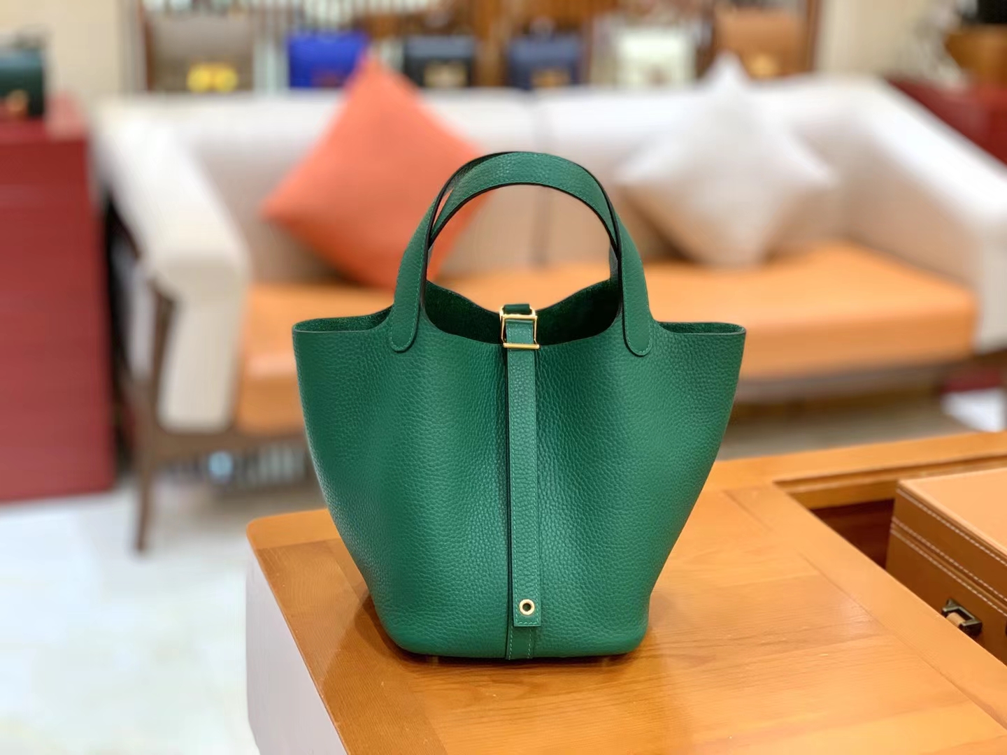 Hermès（爱马仕）Picotin 菜篮子 丝绒绿 进口TC大牛皮 金扣 18cm 原版蜜蜡线 顶级手缝