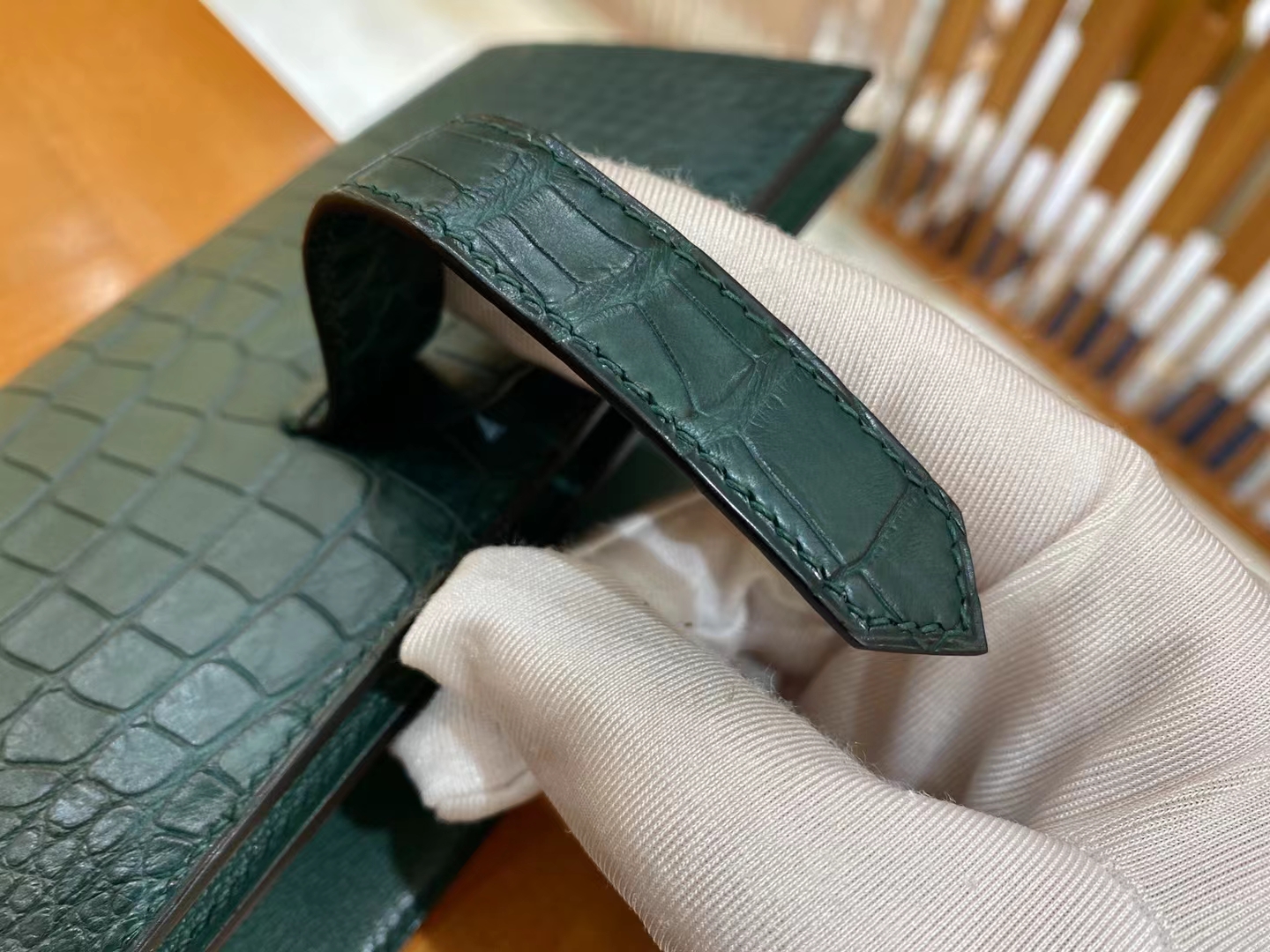 Hermès（爱马仕）钱包钱夹 松柏绿 金扣 一级美洲鳄鱼皮