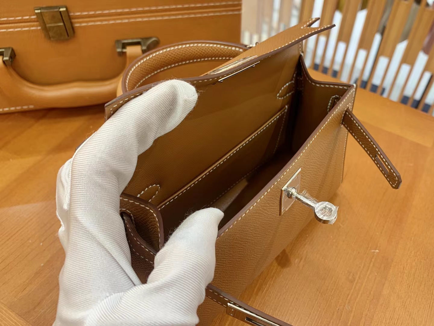 Hermès（爱马仕）Mini kelly 迷你凯莉 金棕色 Epsom掌纹牛皮 银扣 二代 原版蜜蜡线 顶级手缝