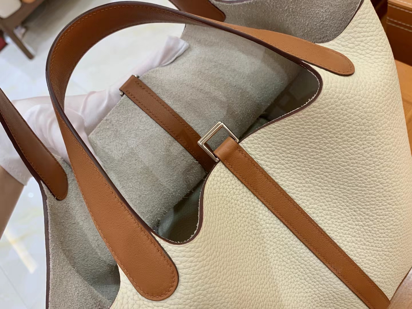 Hermès（爱马仕）Picotin 菜篮子 金棕 拼 奶昔白 进口Swift皮 拼 TC大牛皮 银扣 22cm 原版蜜蜡线 顶级手缝