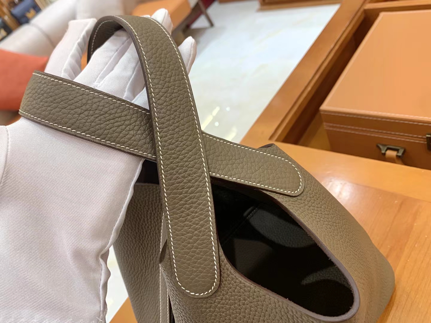 Hermès（爱马仕）Picotin 菜篮子 大象灰 进口TC大牛皮 金扣 22cm 原版蜜蜡线 顶级手缝