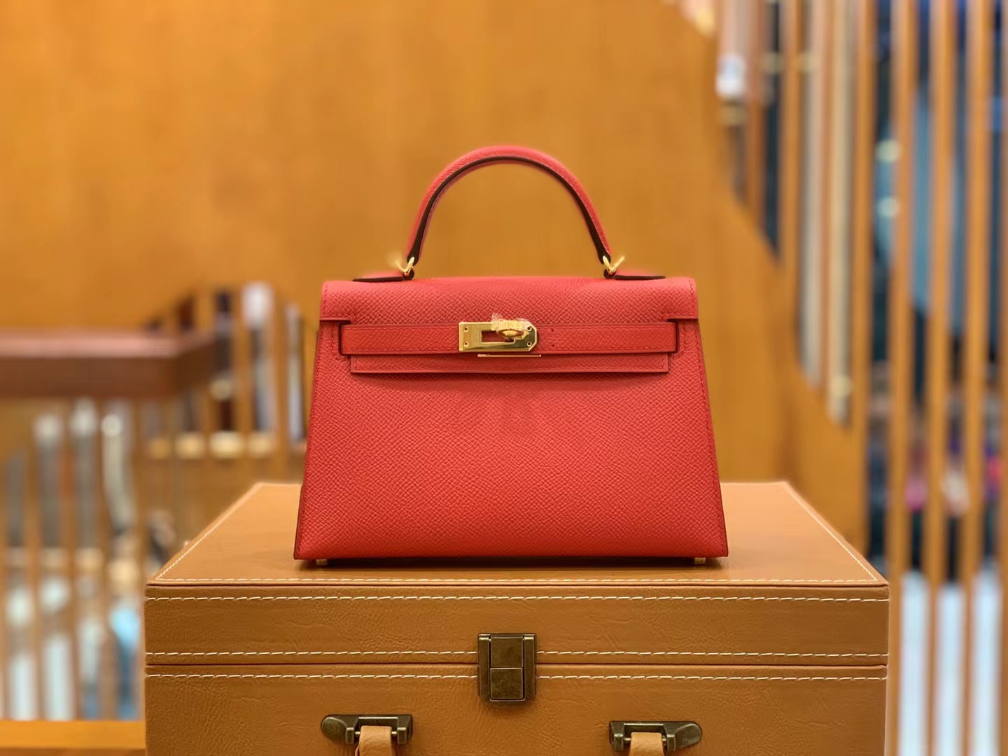 Hermès（爱马仕）Mini kelly 迷你凯莉 大红色 Epsom掌纹牛皮 金扣 二代 原版蜜蜡线 顶级手缝