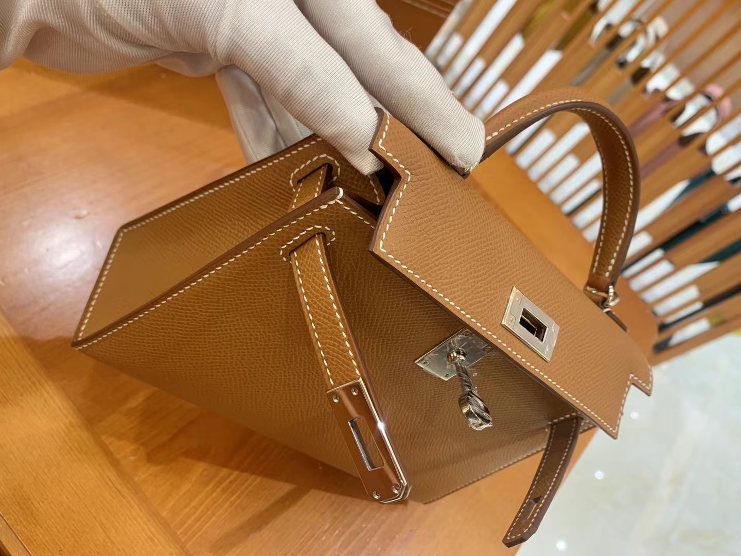 Hermès（爱马仕）Mini kelly 迷你凯莉 金棕色 Epsom掌纹牛皮 银扣 二代 原版蜜蜡线 顶级手缝