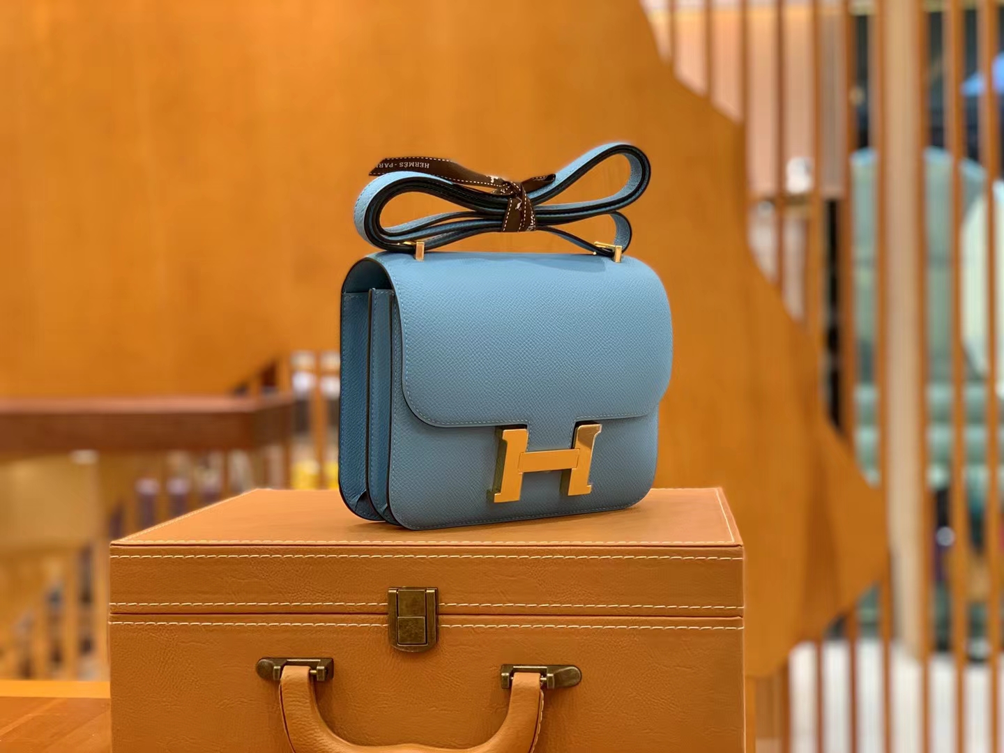 Hermès（爱马仕）Constance 康康 北方蓝 Epsom 掌纹牛皮 金扣 19cm 原版蜜蜡线 顶级手缝