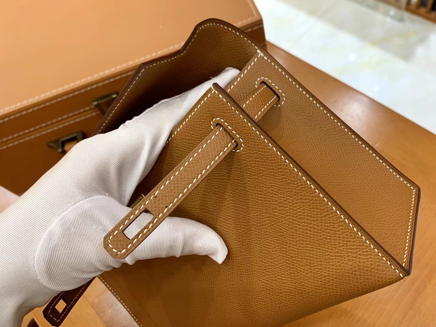 Hermès（爱马仕）Mini kelly 迷你凯莉 金棕 Epsom 掌纹牛皮 金扣 一代 原版蜜蜡线 顶级手缝