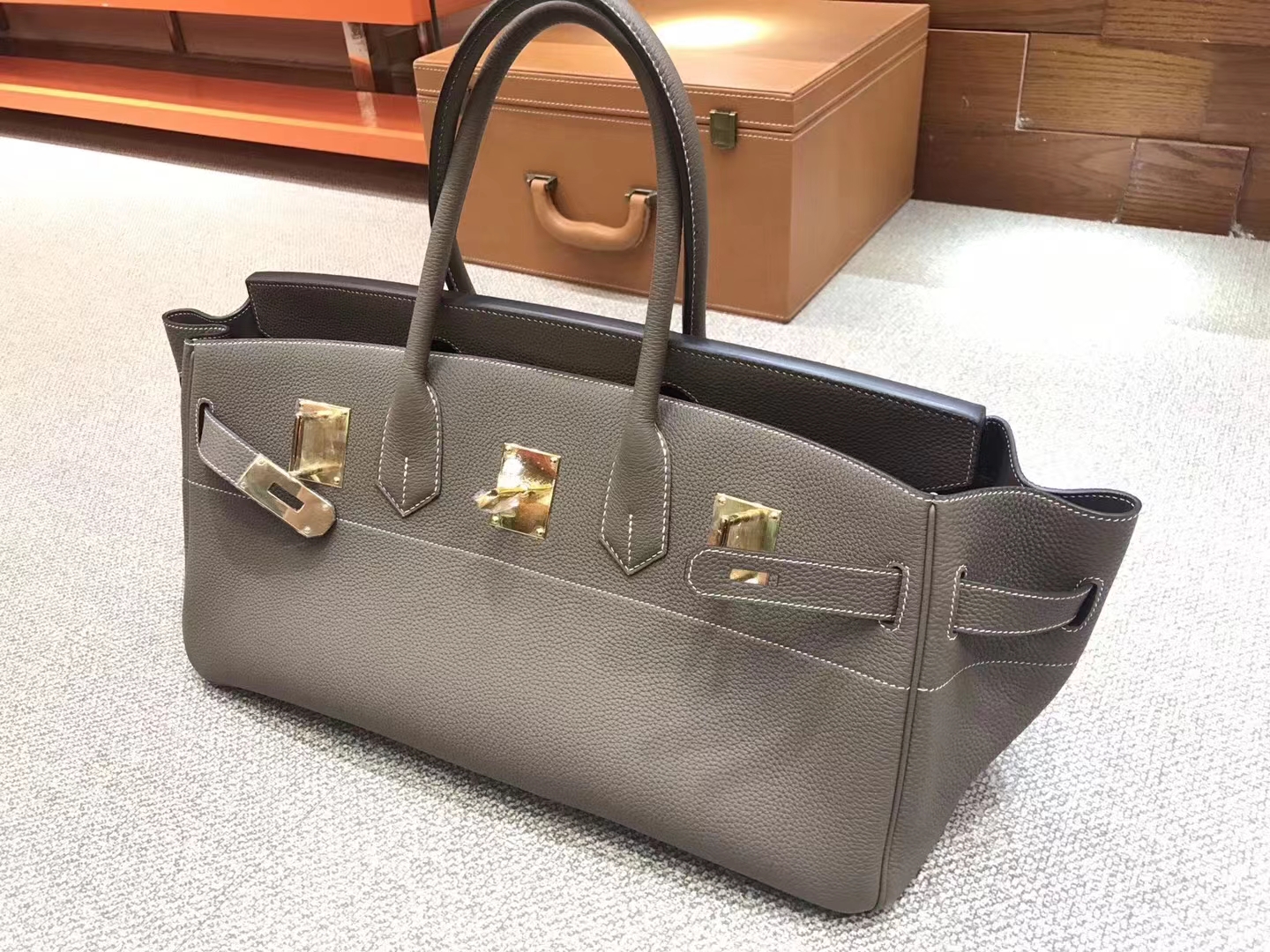 Hermès（爱马仕）Shoulder Birkin 进口Togo皮 大象灰 金扣 42cm
