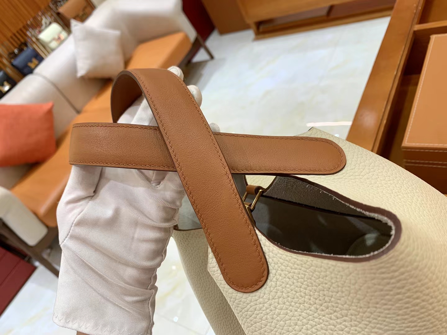 Hermès（爱马仕）Picotin 菜篮子 金棕 拼 奶昔白 进口Swift皮 拼 TC大牛皮 金扣 22cm 原版蜜蜡线 顶级手缝