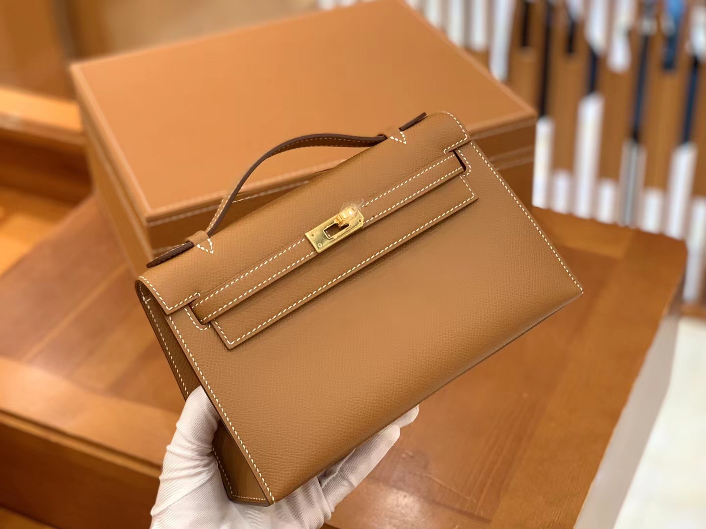 Hermès（爱马仕）Mini kelly 迷你凯莉 金棕 Epsom 掌纹牛皮 金扣 一代 原版蜜蜡线 顶级手缝