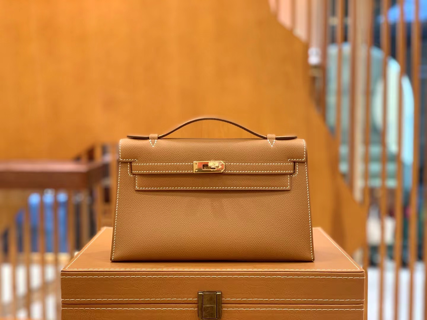 Hermès（爱马仕）Mini kelly 迷你凯莉 金棕 Epsom 掌纹牛皮 金扣 一代 原版蜜蜡线 顶级手缝