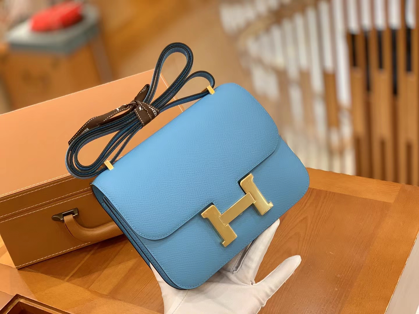 Hermès（爱马仕）Constance 康康 北方蓝 Epsom 掌纹牛皮 金扣 19cm 原版蜜蜡线 顶级手缝