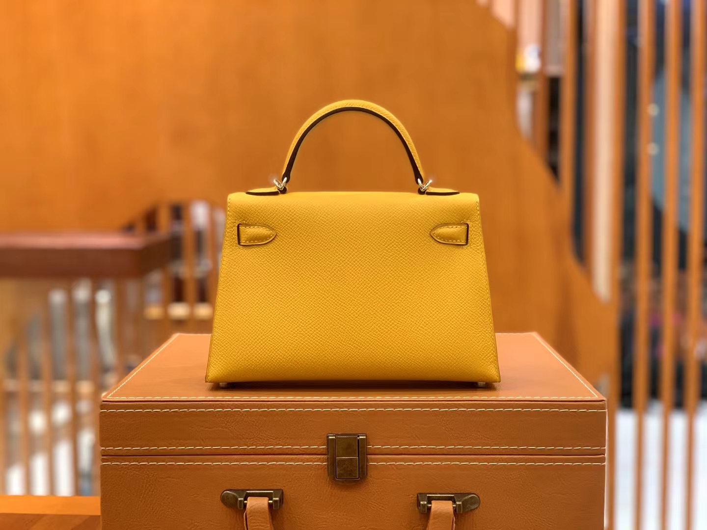 Hermès（爱马仕）Mini kelly 迷你凯莉 琥珀黄 Epsom掌纹牛皮 银扣 二代 原版蜜蜡线 顶级手缝