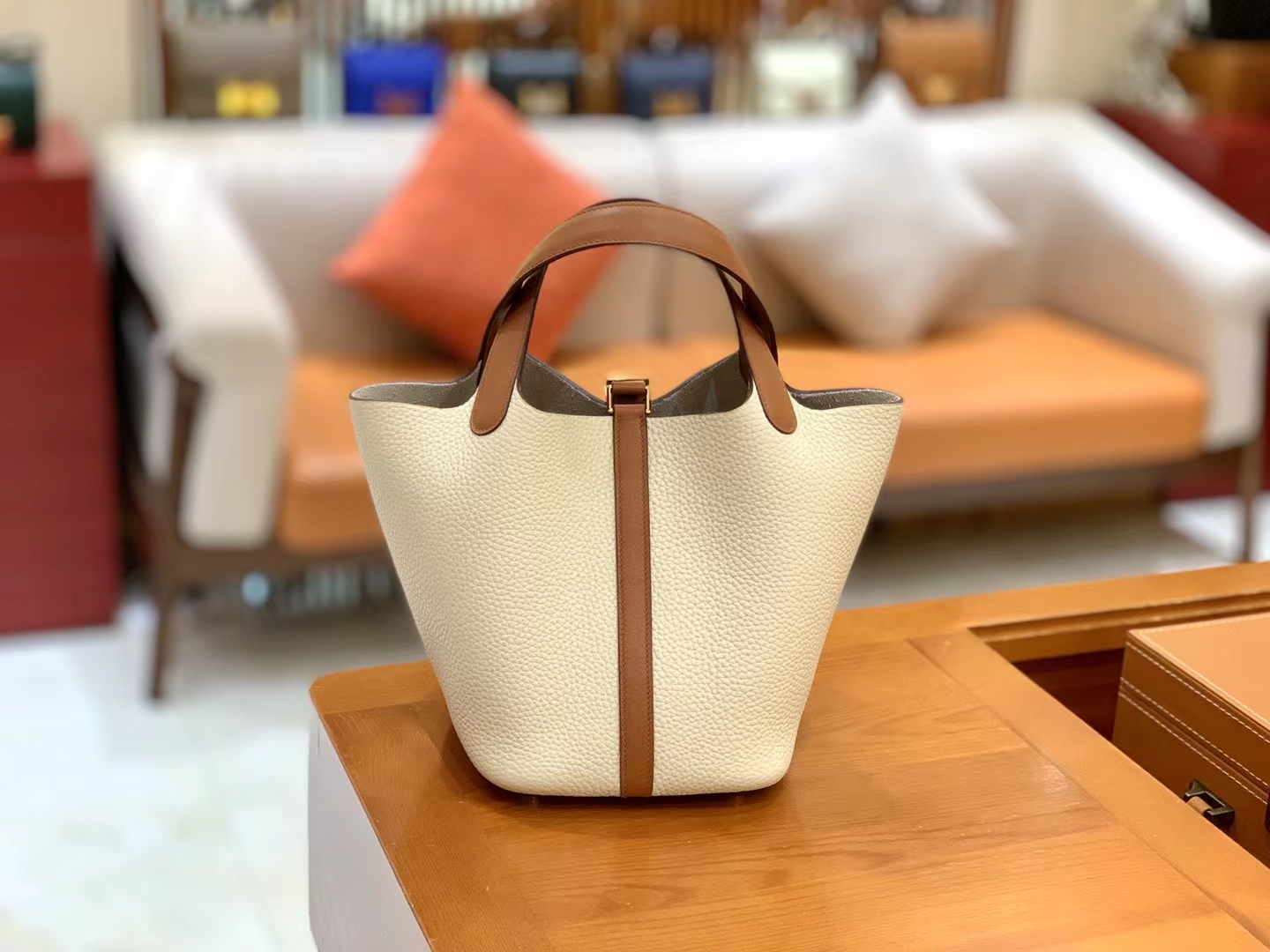 Hermès（爱马仕）Picotin 菜篮子 金棕 拼 奶昔白 进口Swift 拼 TC大牛皮 金扣 18cm 原版蜜蜡线 顶级手缝