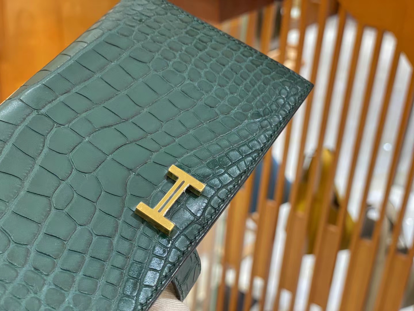 Hermès（爱马仕）钱包钱夹 松柏绿 金扣 一级美洲鳄鱼皮