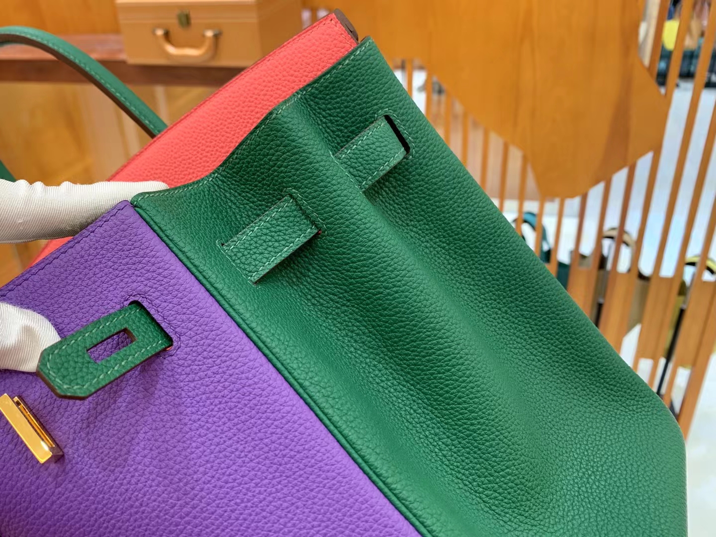 Hermès（爱马仕）Birkin 铂金包 梦幻紫 拼 唇膏粉 拼 丝绒绿 进口Togo皮 金扣 35cm