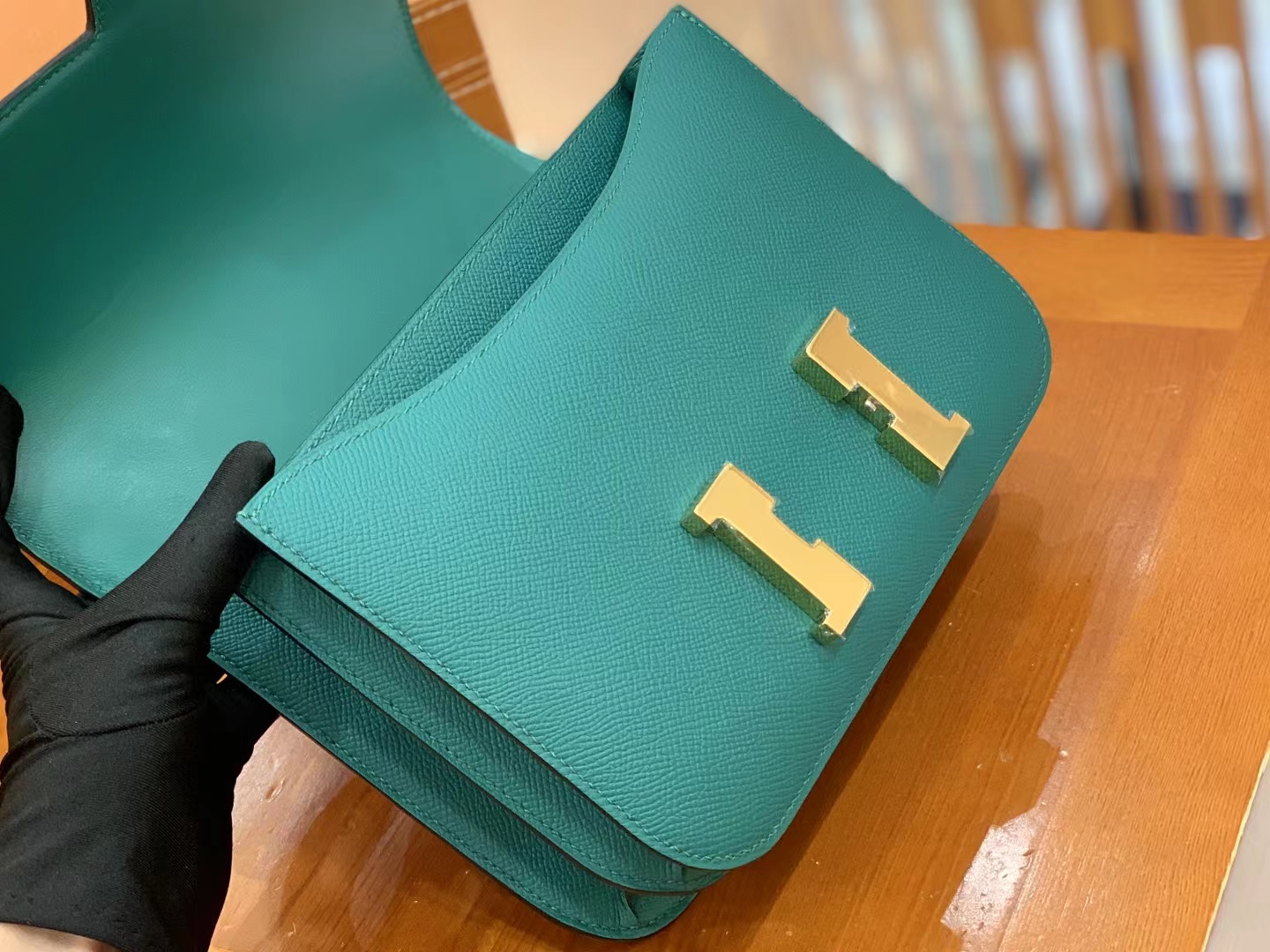 Hermès（爱马仕）Constance 康康 孔雀绿 Epsom 掌纹牛皮 金扣 24cm 原版蜜蜡线 顶级手缝