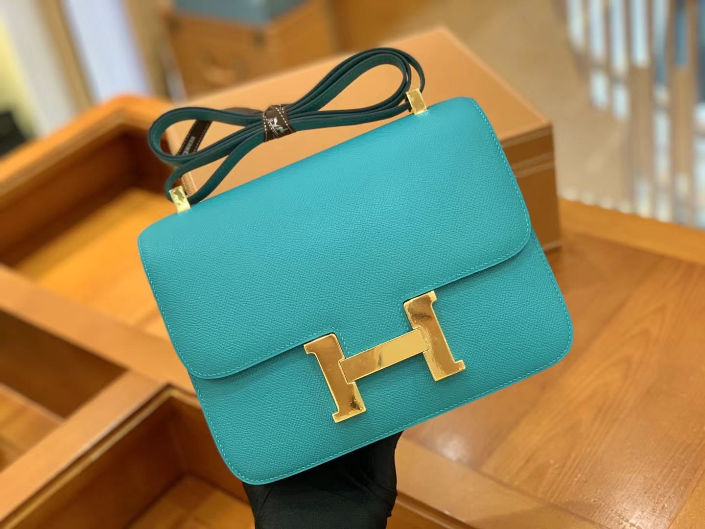 Hermès（爱马仕）Constance 康康 孔雀蓝 Epsom 掌纹牛皮 金扣 24cm 原版蜜蜡线 顶级手缝