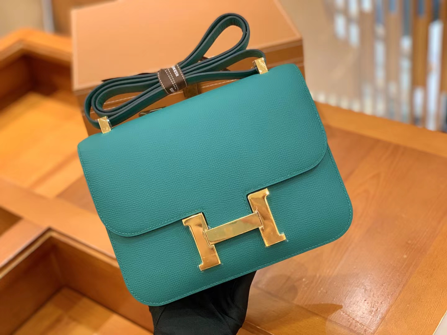 Hermès（爱马仕）Constance 康康 孔雀绿 Epsom 掌纹牛皮 金扣 24cm 原版蜜蜡线 顶级手缝