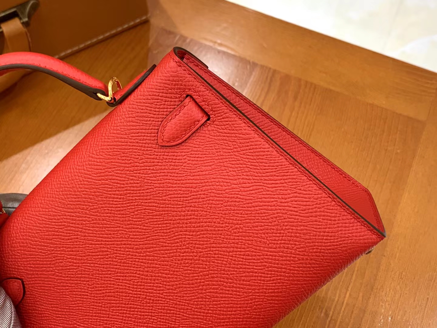 Hermès（爱马仕）Mini kelly 迷你凯莉 大红色 Epsom掌纹牛皮 金扣 二代 原版蜜蜡线 顶级手缝