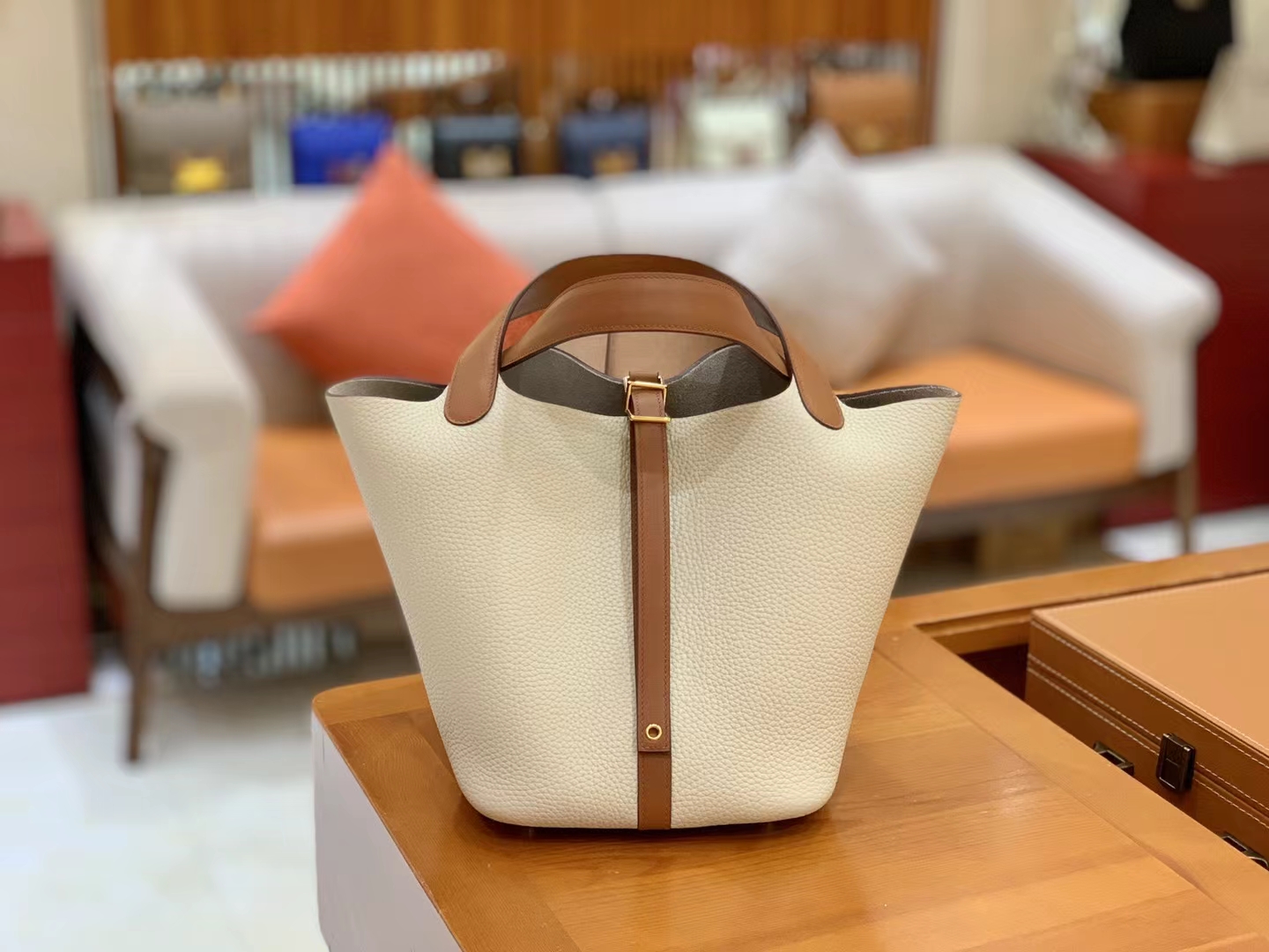 Hermès（爱马仕）Picotin 菜篮子 金棕 拼 奶昔白 进口Swift皮 拼 TC大牛皮 银扣 22cm 原版蜜蜡线 顶级手缝